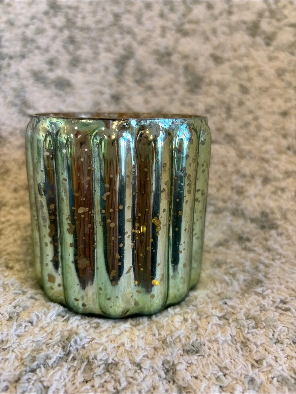 Mercury Glass Sage Green Ribbed Votive Candle Holder Koyal Pier One NWT 3x3”
